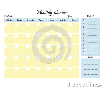 Business organizer. Weekly to-do month template. A sheet of paper Vector Illustration